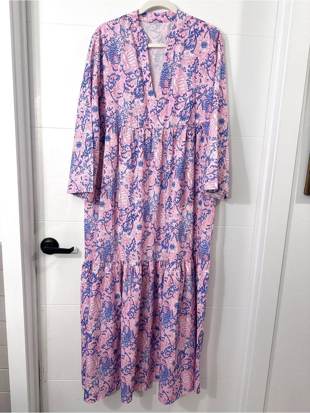 Pink & Blue Floral Tiered Maxi Dress